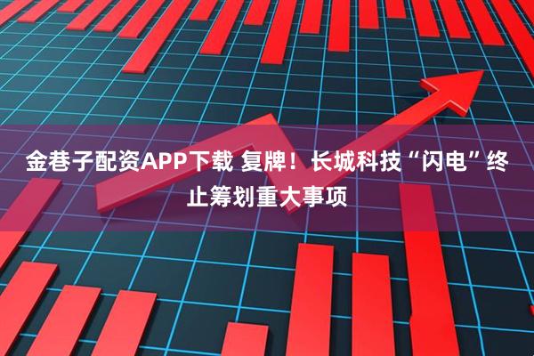 金巷子配资APP下载 复牌！长城科技“闪电”终止筹划重大事项