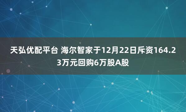 天弘优配平台 海尔智家于12月22日斥资164.23万元回购6万股A股